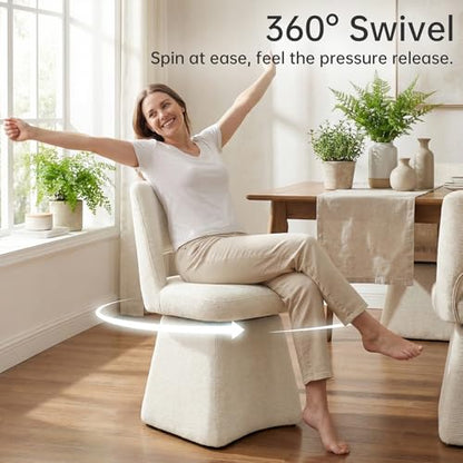 VKNOW Upholstered Swivel Dining Chair with Curved Open Back | Modern Dining Room Chairs with Chenille Fabric, Space-saving, Easy Assembly, for Dining Room, Living Room, Bedroom, Beige - color: Beige