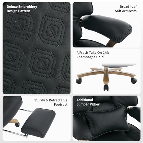 EXCEBET Big and Tall Executive Office Chair with Footrest, 400LBS Capacity Ergonomic High-Back Desk Office Chair with Lumbar Support, Padded Armrests & Thick Cushion, Black PU Leather Chairs - color: Black