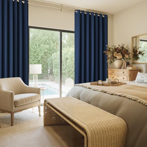 RYB HOME Navy Blue 100% Blackout Sliding Door Curtains 60 Wide 84 Long | Single Panel, Linen Blackout Drape, Bedroom Apartment Closet, Room Divider, Privacy Protection, Thermal Insulated, W60 x L84 - color: Navy Blue, size: 60"W x 84"L (Pack of 1)
