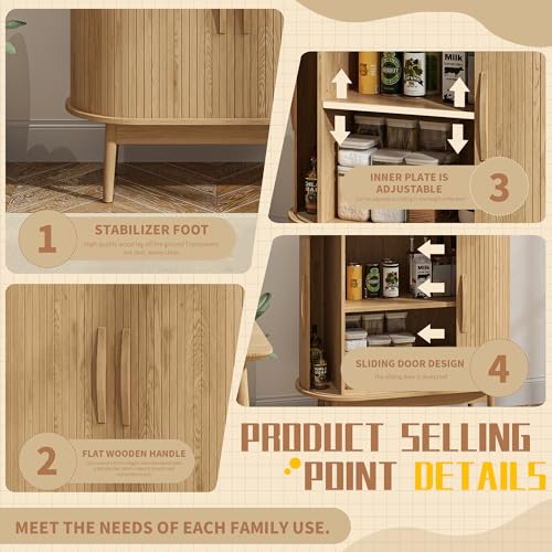 Small Sideboard Buffet Cabinet with Storage & Sliding Doors, 31" (Wood) | Adjustable Shelf, Coffee Bar Cabinet, Modern Buffet Table, for Kitchen, Dining Room, Living Room, Oval, Wooden Legs - color: Oak