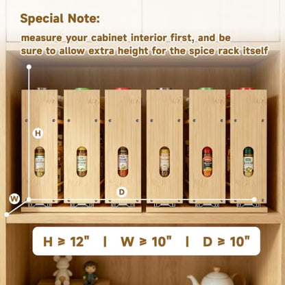 Bamboo Spice Rack Organizer for Cabinet, Pull Out Seasoning Rack Kitchen Spice Organizer, Sliding Spicy Shelf Pantry Countertop Vertical Organization, 3 Drawers, 3-Tier - size: 9.1" Wide, 3 Drawers(1.85" Wide), 2-Tier