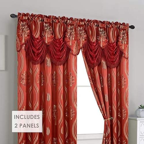 Elegant Comfort Luxurious Beautiful Curtain Panel Set with Attached Valance and Backing 54" X 84 inch (Set of 2), Burgundy (Pack of 12) - color: Burgundy, size: 54"W x 84"L (Pack of 24)