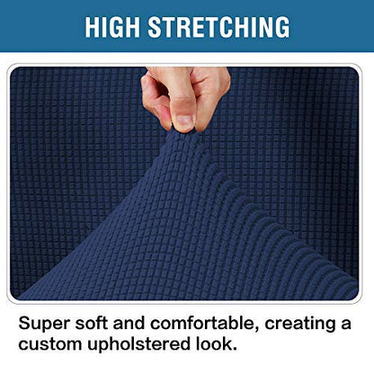 H.VERSAILTEX Ottoman Cover Slipcover Rectangle Fit Length 29"-34" Footrest Sofa Slipcovers Stool Cover Footstool Protector Covers Feature Stretch Thick Soft Jacquard Fabric Removable Washable - Navy - color: Navy, size: Rectangle-Large