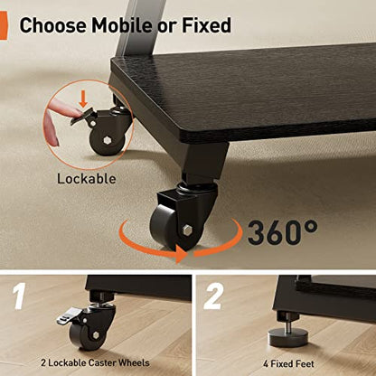 Perlegear Mobile TV Stand with Soundbar Mount, Rolling Floor TV Stand with Wheels for 43-83" TVs up to 132lbs, Mobile TV Cart with Storage Shelves, Tilt Swivel Corner TV Cart Max VESA 600x400mm