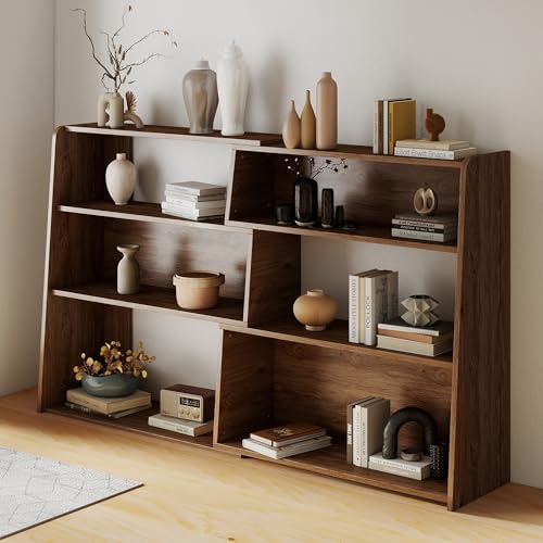 Expandable Bookshelf with Solid Wood Core, 3-Tier Ladder Bookcase, Extendable Corner Shelf for Small Space in Living Room, Study, Bedroom, Walnut