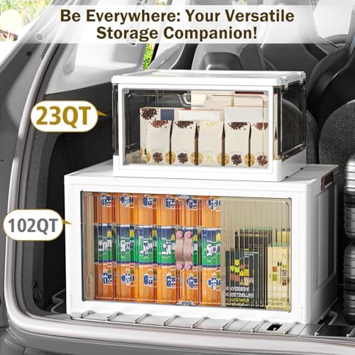 Kmiectse Clear Storage Bins with Lids 3 Pack 【Stackable & Sturdy】 | Plastic Multifunctional Folding Storage Bins for Bedroom, Living Room, Study,Room, 23 QT Folding Box with Magnetic Door - size: 3 Tier-3 Lids