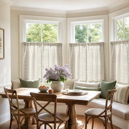 jinchan Boho Kitchen Curtains Linen Tier Curtains 24 Inches Bohemian Cafe Small Drapes Gray Striped Mudcloth Farmhouse for Bathroom RV Camper Light Filtering Rod Pocket 2 Panels Grey on Beige | 24 Inch 2 Panels Grey on Beige, Mudcloth Inspired Design, Lig