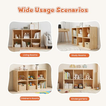 6 Cube Organizer Bookcase, Solid Wood Bookshelf with Back Panel, Floor Standing Open Bookcase, Vertical or Horizontal Storage Shelf for Living Room Office(35.4" L x 11.8" W x 23.6" H) - size: 6-Cube