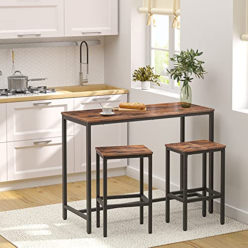 HOOBRO Bar Table and Chairs Set, 47.2” Rectangular Pub Table with 2 Stools for Small Space, 3-Piece Breakfast stools Set, Sturdy Metal Frame, Easy to Assemble, Rustic Brown BF52BT01 - color: Rustic Brown + Black