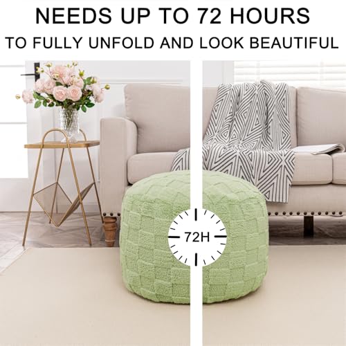 Poofieotto Round Pouf Ottoman,Foot Rest,Hassock,Foot Stool,Green,20x14In | Footstool Ottoman,Stuffed Pouf Ottoman,All-One Foam Filler,Foot Rest,Bean Bag Chair,Floor Pouf Storage Solution,Wedding Party - color: Grass Green