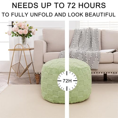 Poofieotto Round Pouf Ottoman,Foot Rest,Hassock,Foot Stool,Green,20x14In | Footstool Ottoman,Stuffed Pouf Ottoman,All-One Foam Filler,Foot Rest,Bean Bag Chair,Floor Pouf Storage Solution,Wedding Party - color: Grass Green