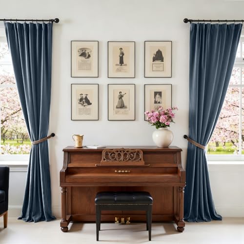 Blackout Dark Slate Velvet Curtains Rod Pocket 52×102 Inch 2 Panels | Soft Velvet, For Bedroom & Living Space, Light Shifting Texture, Elegant Drape, Serene, Fresh - color: R | Dark Slate, size: 52"W x 102"L (Pack of 2)