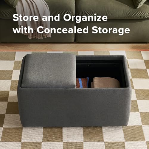 mopio Levi Storage Bench with Reversible Tray, Modern Storage Coffee Table, Bedroom Bench, Rectangular Cube Upholstered Coffee Table Ottoman for Living Room, Bedroom, Entryway (Fabric, Dark Gray) - color: Dark Gray Fabric, Rect.