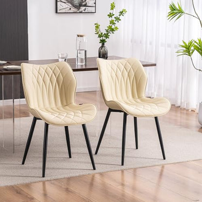 Kidol & Shellder Dining Chairs Set of 2, PU Leather Upholstered Kitchen Chairs with Back Armless, Mid Century Modern Side Chair for Dining Room, Living Room, Lounge, Restaurant, Beige - color: Beige