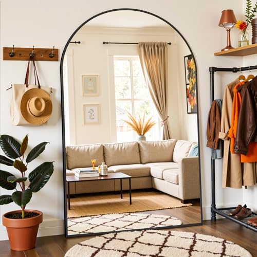 Full Length Mirror, 82"x44" Arched Full Body Mirror, Oversized Floor Mirrors, Leaning Free Standing Mirrors, Hanging Mounted Large Mirrors for Bedroom Dressing Room, Cloakroom, Black - color: Black, size: 82"L x 44"W