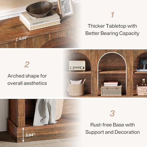 Tribesigns Console Table with Storage, 63" Long Arched Entryway Table | 3 Tier Wooden Farmhouse Rectangular Sofa Table Behind The Couch for Entrance, Hallway, Foyer, Living Room, Dark Brown - color: Dark Brown