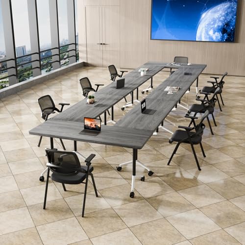 Folding Conference Table with Wheels, Flip Top Folding Conference Room Table for 2-12 Person, Mobile Training & Meeting Room Table, Modular Nesting Office Boardroom Desk with Lockable Casters - color: Grey, size: 47.2in