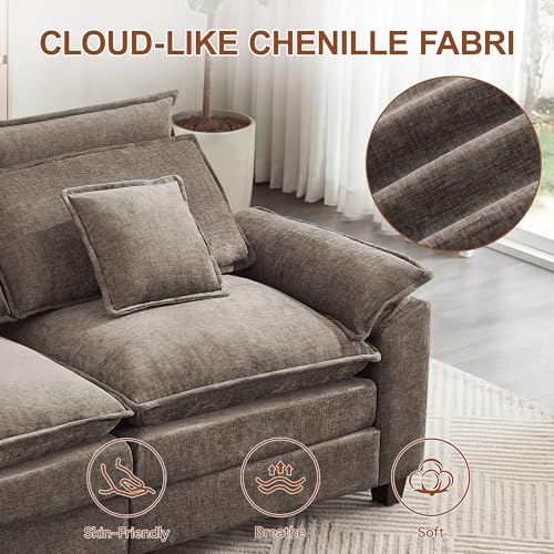 46'' Oversized Chaise Lounge with Ottoman, Cloud Deep Seat Accent Sofa Chair with Detachable Headrest, Double Thicked Cushion Lounge Armchair for Living Room, Bedroom, Brown - color: Brown, size: Chaise Lounge Chair