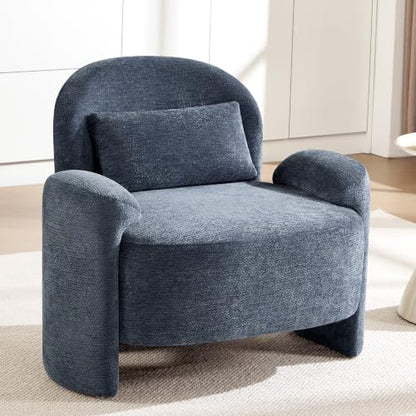 Accent Chair for Living Room, Modern Chenille Fabric Lounge Reading Sofa Chair with Lumbar Pillow, Upholstered Arm Chairs for Bedroom, Office, Blue - color: Blue
