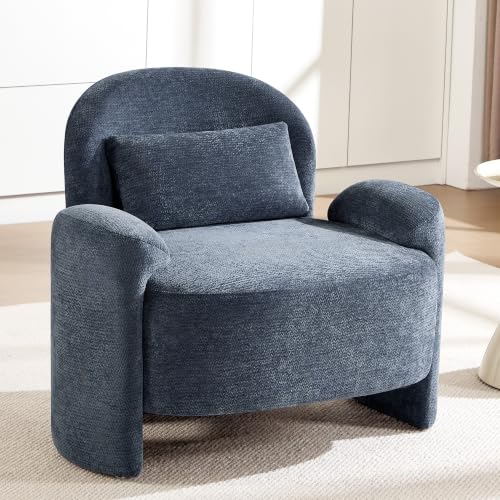 Accent Chair for Living Room, Modern Chenille Fabric Lounge Reading Sofa Chair with Lumbar Pillow, Upholstered Arm Chairs for Bedroom, Office, Blue - color: Blue