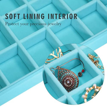 Siveit Velvet Jewelry Tray 48 Grid Jewelry Display Tray Organizer Box with Transparent Lid Rings Earrings Necklaces Pendants Display Box Suitable for Women and Girls (Light Blue) - color: Light Blue