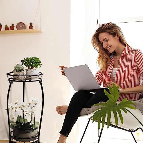 2 Pack Plant Stand Indoor Outdoor 2 Tier 27" Tall Metal Potted Holder Rack Flower Pot Stand Heavy Duty Plant Shelf Rustproof Iron Multiple Plant Round Supports Rack for Planter Corner Garden