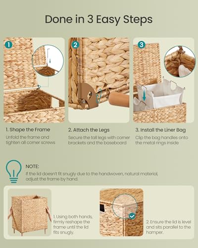 SONGMICS Laundry Hamper 2 Sections, 34.3 Gal. (130 L) Handwoven Water Hyacinth Wicker Laundry Basket with Lid, Natural Material, Removable Machine Washable Liners, Handles, Natural ULCB202Y01 - color: Natural, size: 130 L (Handwoven）