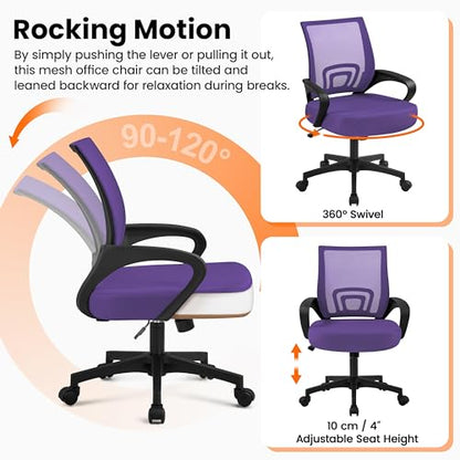Yaheetech Mid Back Mesh Computer Office Desk Chair Adjustable Swivel, Purple - color: Purple