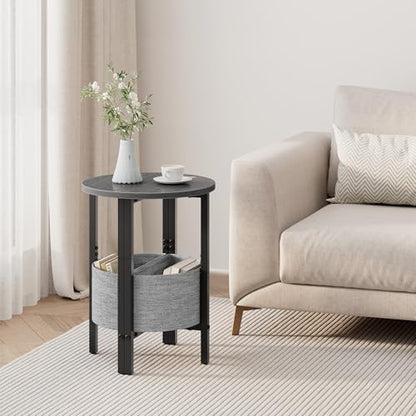 Small Round Side Table End Table, Tall Accent Table with Storage Basket, Set of 2 Half Round Table Half Moon Tables, Coffee Bedside Table Modern Nightstand for Living Room Bedroom Gray Walnut - color: Gray Walnut
