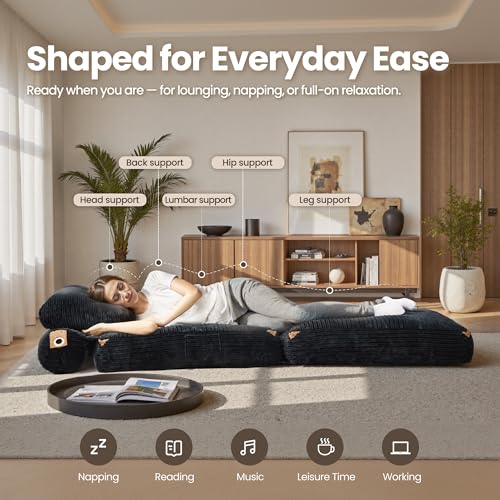 ovios Folding Sofa Bed, Foldable Sleeper Chair Floor Futon, Comfy Portable Convertible Fold Out Lounge Chairs for Living Room Bedroom, Black - color: Black