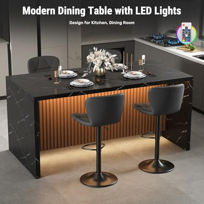 67" Kitchen Island Table with Faux Marble Top, Counter Height Dining Table for Kitchen, Modern Island Table with Fluted Base, Seats 4 - color: Black, size: Table Only