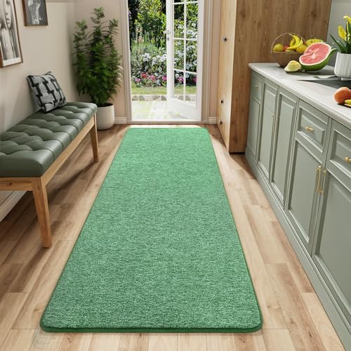 2x6 Runner Rug for Hallway, Long Runner Rugs Non Slip, Matte Green | Soft Washable Memory Foam Carpet for Bedroom, Non Slip Backing Runners Rug for Hallways, Kitchen, Bathroom, Entryway Home - color: Green and White, size: 2' x 6' (Runner)