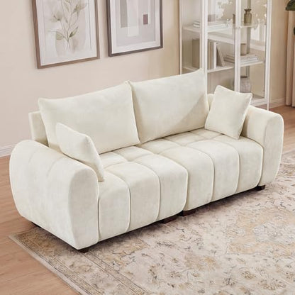 82" Loveseat Cloud Couch, Beige Chenille Modern Upholstered 2-Seater Sofa with Tufted Deep Seat & Wood Legs, Comfy Small Love Seat Couch for Living Room Apartment - color: Beige, size: Loveseat