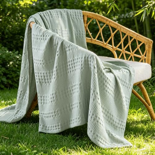 BEDELITE Sage Green Cooling Waffle Summer Twin Blanket for Bed, 66x90 Inch | 45% Cotton and 55% Rayon Derived from Bamboo Lightweight Breathable Blanket for Hot Sleepers, Luxury Soft Blanket for Couch - color: Sage Green, size: Twin XL (66" x 90")