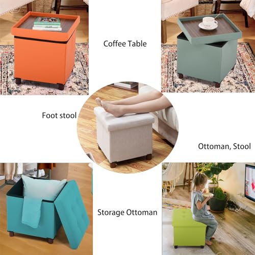 Dorriss Storage Ottoman, Ottoman with Storage for Living Room Ottoman Square Tray Bedroom Cube Foot Rest Stool With Legs Small Ottomans Coffee Table Lid Foldable Footstool Faxu Leather 15" Inch (Grey)