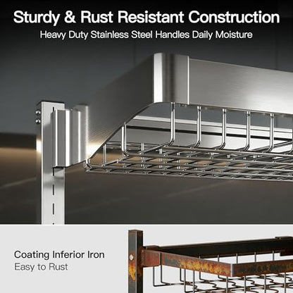 3 Tier Extra Large Stainless Steel Over The Sink Dish Drying Rack | Rust Proof Metal, Expandable Kitchen Sink Drainer, Counter Space Saving, Heavy Duty, Modern Silver, Multifunctional Storage - color: Silver, size: Over Sink 3 Tier