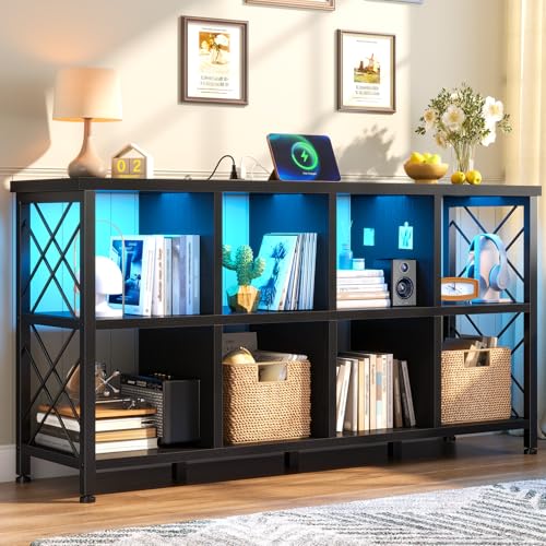 DurayLoly 8 Cube Storage Organizer, LED, Home Organizer, Black | Charging Station, Living Room & Bedroom, Holds 245 LBS, Stable Cube Grid Frame - color: Black, size: 8 cube
