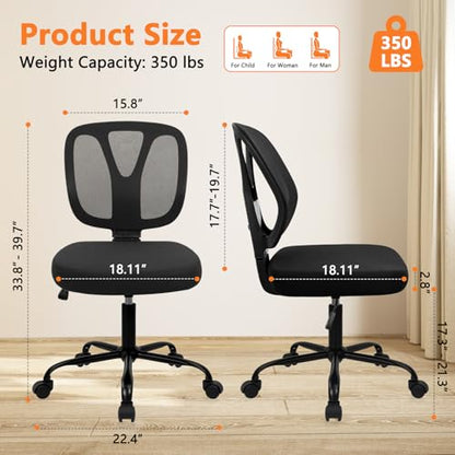 CLATINA Armless Home Office Chair, Adjustable Height Backrest Ergonomic Mesh Desk Chair with Wheels, 360° Swivel Small Computer Task Chair for Home Office, Study, Meeting Room, Black(4 Pack) - color: Black-neva, size: 4 Pack
