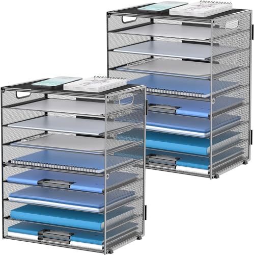 9-Tier Paper Organizer for Desk, Letter Tray with Handles, Black, 2 Pack | Desk File Organizer with Removable Trays for Sorting Files, Folders, Mail and Printer Paper at Home, School or Office - color: Black