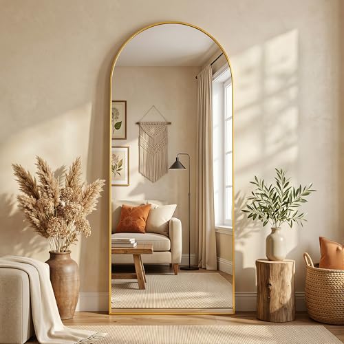 71"×28" Arched Full Length Floor Mirror, Standing Mirror with Aluminum Frame, Large Body Mirror of Free Standing/Wall Mount/Leaning for Bedroom, Living Room, Dressing Room, Gold - color: Gold, size: 71"L x 28"W