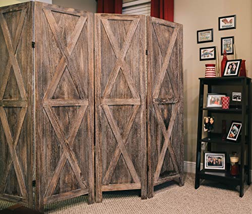 Premium Home 4-Panel Room Divider – Rustic Brown Barn Door, X Pattern Folding Privacy Screen, Partition Wall - color: Barnwood Brown - X Pattern - 4 Panel