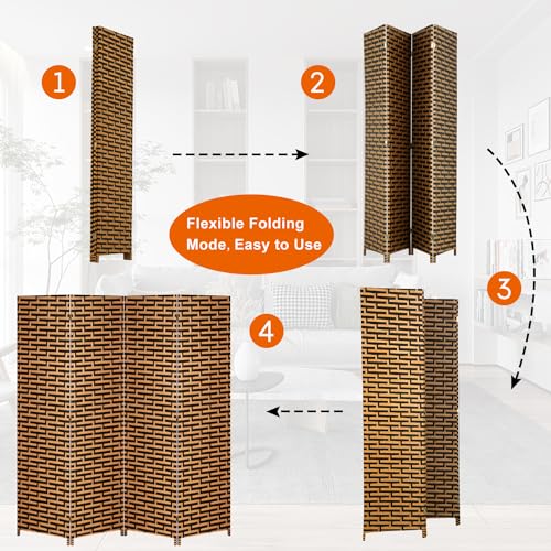 BLKMTY Room Divider, 6ft Folding Privacy Screens, Wall Divider Portable Room Seperating Freestanding Wood Screen, 4 Panels Hand-Woven Design Screen Double Hinged Dividers for Bedroom, Stack - color: Stack