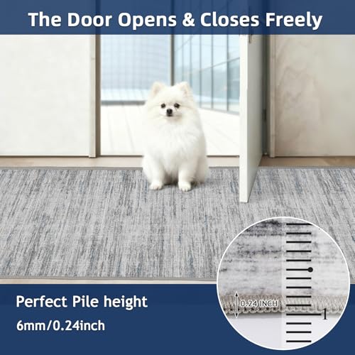 2x5 Washable Runner Rugs，Modern Abstract Rug Runner,Ultra-Thin Kitchen Runner Rug Non-Slip Backing Entryway Runners,Bathroom Carpet for Hallways,Bedroom，Laundry Room（Blue/Grey,2' x 5' ） - color: Blue/Grey, size: 2' x 5' (Runner)