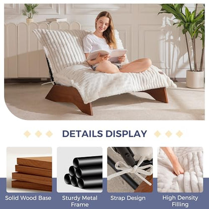 MAXYOYO Adjustable Living Room Chair, 3-Position Bean Bag Chair with Frame | Upholstered Accent Chair with Frame, Removable Cushion, Soft Reclining Lounge for Bedroom, Apartment, Office, Beige - color: Striped Cross Beige