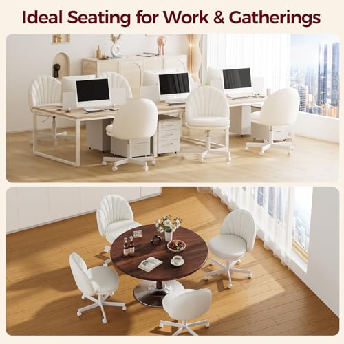 GTPLAYER Small Ergonomic Tall Office Chair, Computer Desk Chair with Wheels Versatile Height Use: Office to Bar Stools (or Standing Desk), Vanity Chair with Back PU Leather Shell Design for Gift - color: Pu-white
