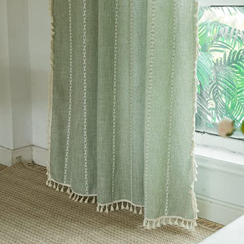 Deeprove Green Boho Curtain 72 Inches Long for Bedroom Living Room, Cotton Linen Weighted Stripes Embroidery, Semi Blackout Bohemian Farmhouse Window Treatment Drape Tassels 1 Panel W52 x L72, Sage - color: Sage Green, size: 52"W x 72"L (Pack of 1)