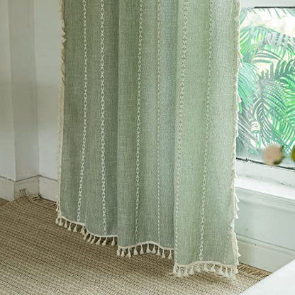 Deeprove Green Boho Curtain 72 Inches Long for Bedroom Living Room, Cotton Linen Weighted Stripes Embroidery, Semi Blackout Bohemian Farmhouse Window Treatment Drape Tassels 1 Panel W52 x L72, Sage - color: Sage Green, size: 52"W x 72"L (Pack of 1)