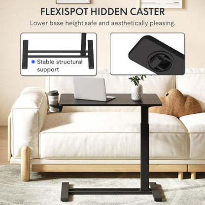 FLEXISPOT H7 32" Pneumatic Height-Adjustable Overbed Table with Wheels | C-shaped bedside table,Medical End Table,Rolling Cart TV Tray,Laptop desk for Hospital Home office use,31.5"Wx17.7"D,Black - color: Black, size: Large