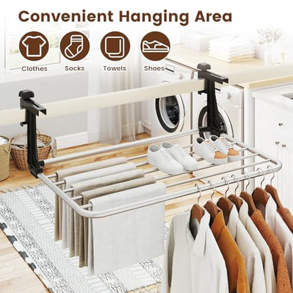 Tangkula Portable Clothes Drying Rack for Indoor & Outdoor Use(Small) | 1.2”-5.1” Adjustable Hook Length for Window sills Radiators Handrails & Guardrails | 2” Hanging Space | Robust Aluminum Frame - size: Small