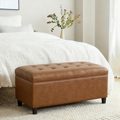 Rectangular Lift Top Storage Ottoman Bench, Faux Leather Storage Bench for Living Room Entryway Bedroom, Ochre Yellow - color: Ochre Yellow